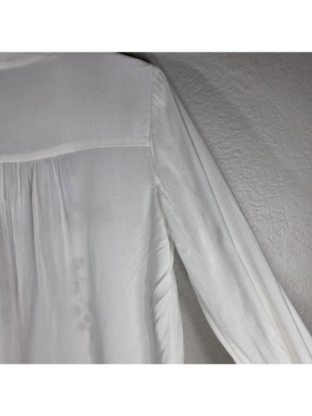 Coupé Collection White Embroided Tunic Shirt Top Size L Long Sleeve Tie Neck - Picture 11 of 16